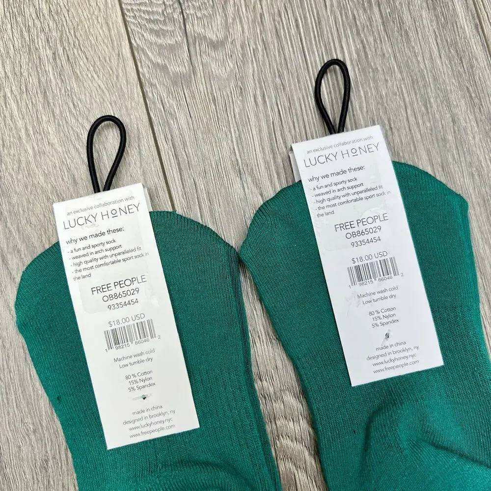 2 Pack Free People Movement Ruffle Sport Sock Green Ankle Lucky Honey